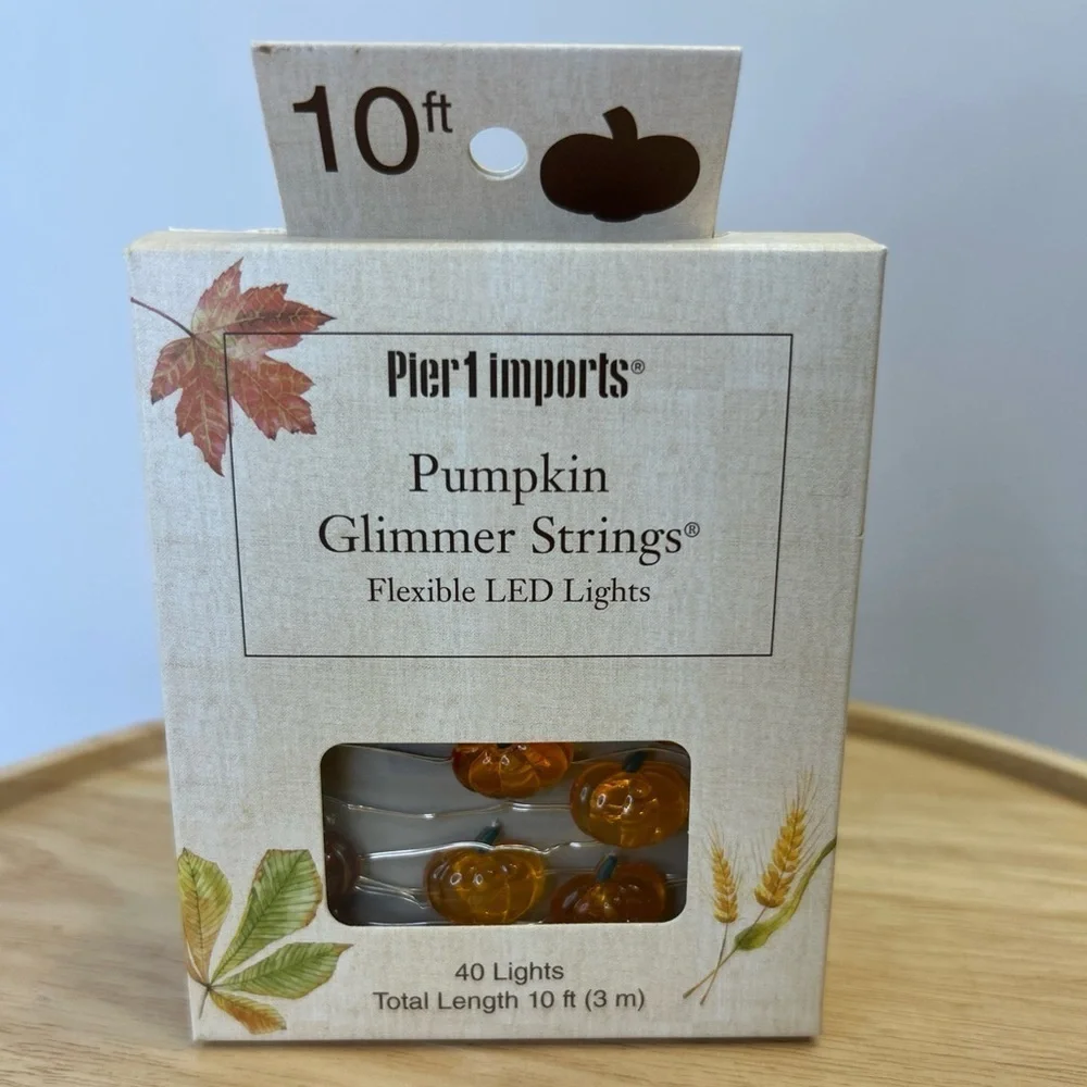 NIB Pier 1 Imports Halloween 10ft Pumpkin Glimmer Strings 40 Flexible LED Lights